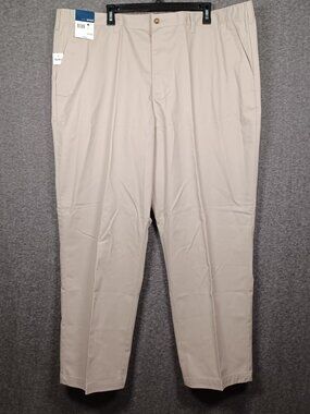 Basic Editions Men's Elastic Beige Khakis Size 46x32 NEW